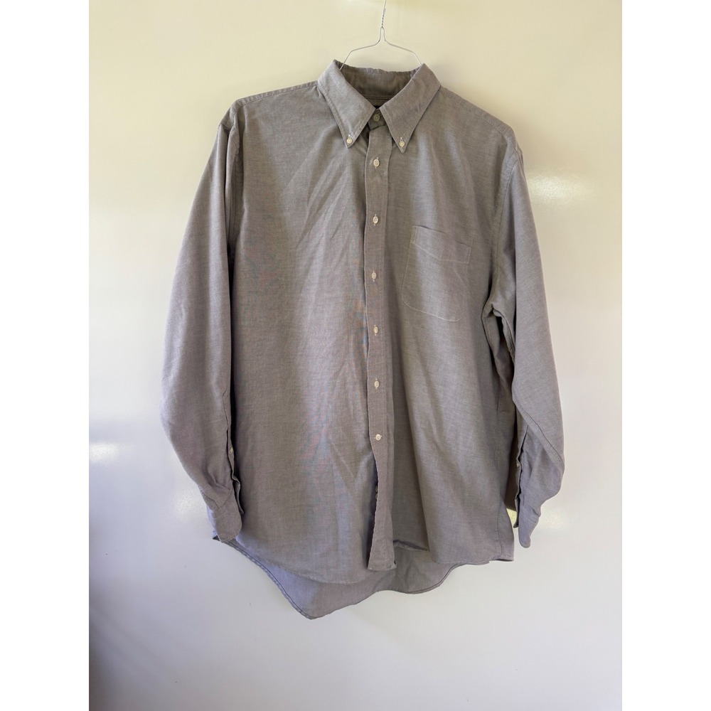 Lands End Mens Oxford Button Down Shirt Gray Long Sleeve Regular Fit 17-35